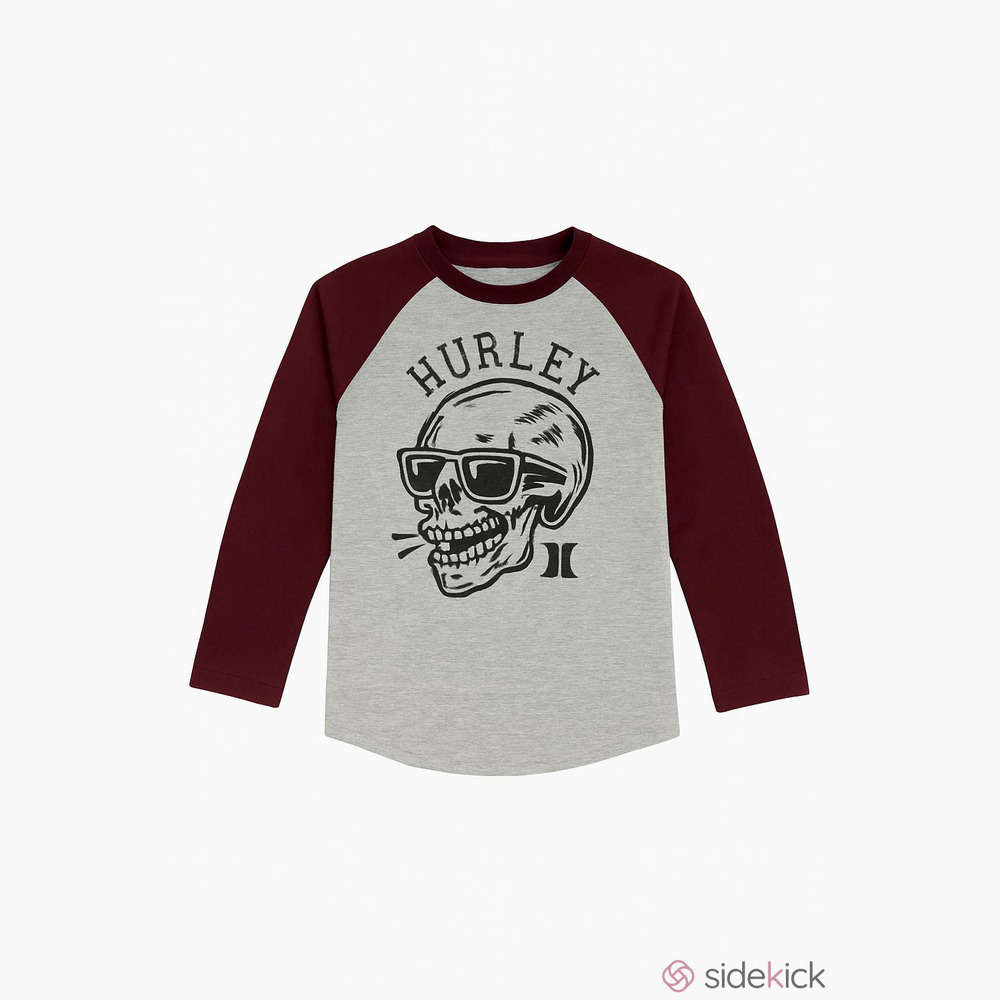 Hurley casual pull-on shirt burgundy gray graphic design round neck Boys 6